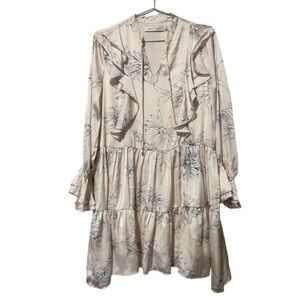 bishop + young Cream Floral Long Ruffle Sleeve Dress